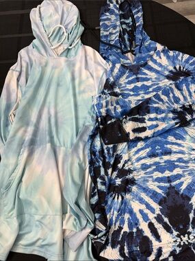 Ingear Mens Tie-Dye Hooded Pullover Sweatshirts - Blue & Light Aqua SPF 50